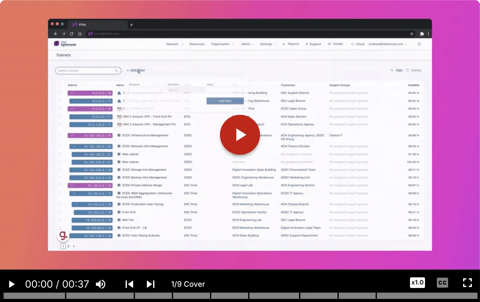 Looking to get started? Check out our comprehensive video guide on filtering subnets in LightMesh, where you’ll learn how to refine your subnet list based on criteria like name, zone, site or customer.