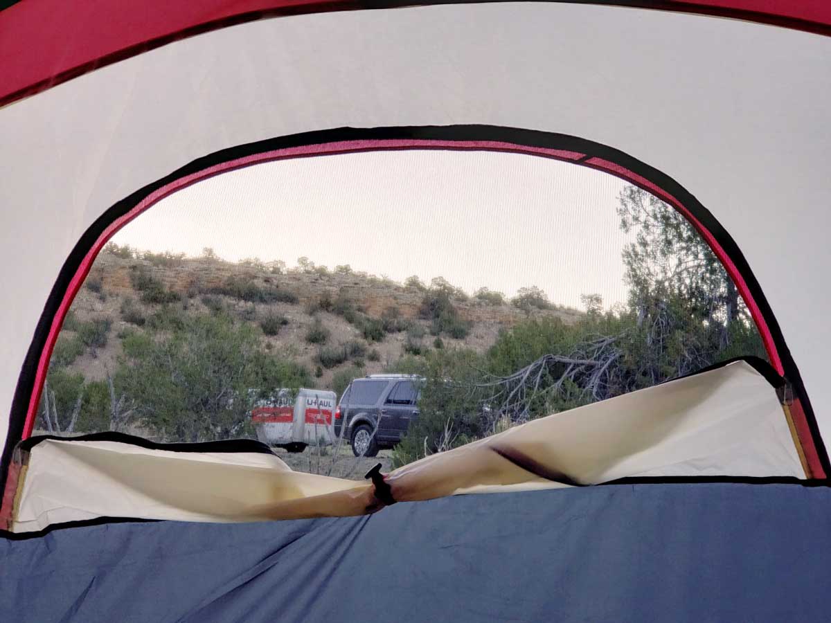 The view from our tent during one of our moves (not pictured: dog, cat, and infant)