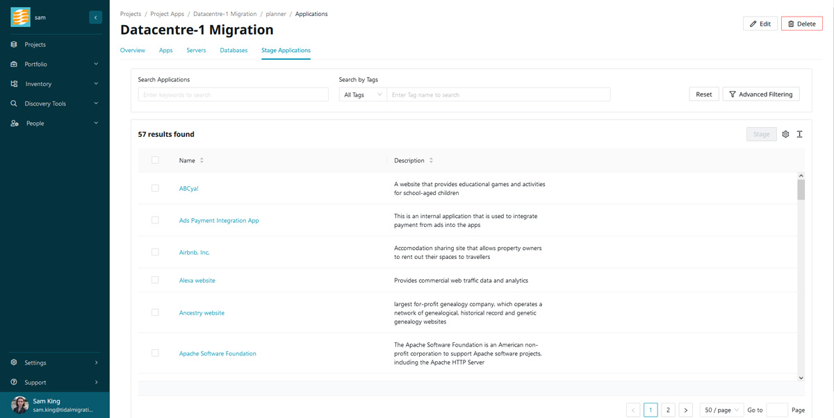 Tidal Accelerator’s stage application view